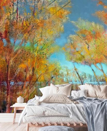 papel de parede de árvore pintada de laranja e amarelo papel de parede de árvore pintada de laranja e amarelo