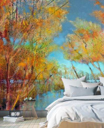 papel pintado de árbol naranja y amarillo