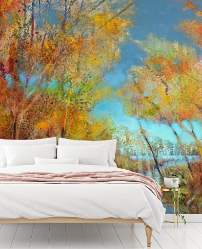 papel pintado de árbol naranja y amarillo papel pintado de árbol naranja y amarillo