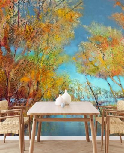 orange and yellow painted tree wallpaper