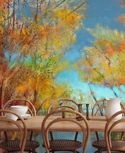 papel pintado de árbol naranja y amarillo