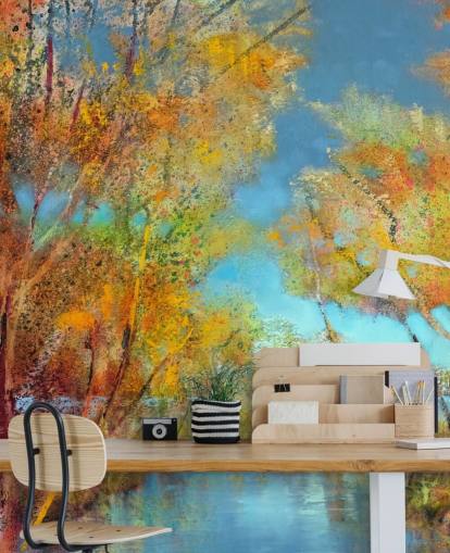 papel pintado de árbol naranja y amarillo papel pintado de árbol naranja y amarillo