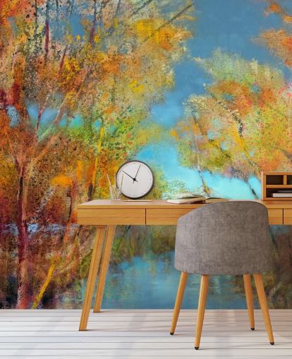 orange and yellow painted tree wallpaper