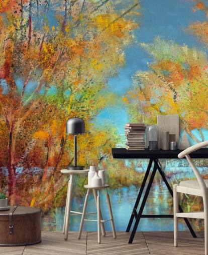 orange and yellow painted tree wallpaper