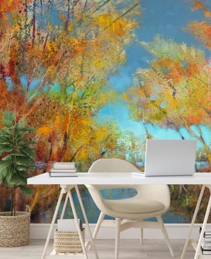 papel pintado de árbol naranja y amarillo papel pintado de árbol naranja y amarillo