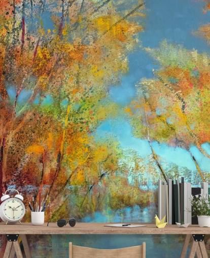 papel pintado de árbol naranja y amarillo papel pintado de árbol naranja y amarillo