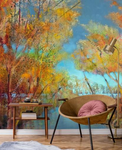 orange and yellow painted tree wallpaper