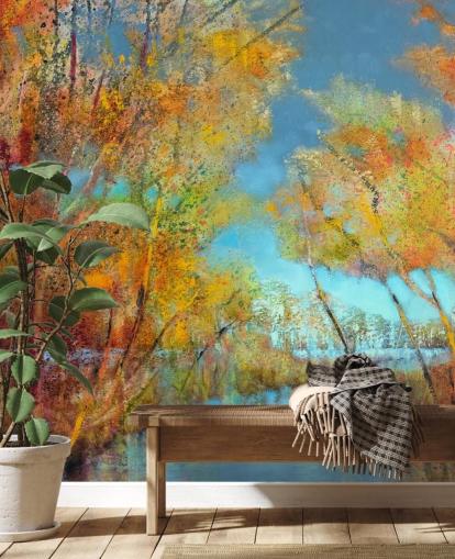 orange and yellow painted tree wallpaper