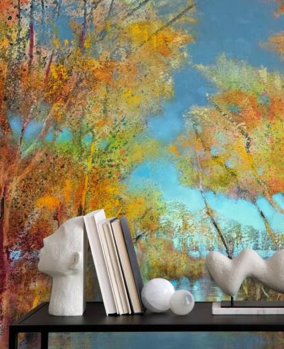 papel pintado de árbol naranja y amarillo