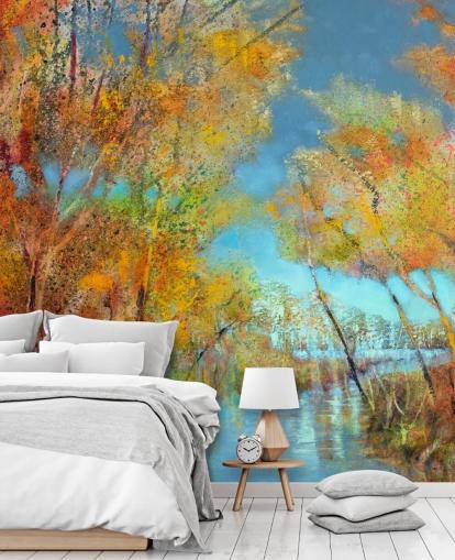 papel pintado de árbol naranja y amarillo papel pintado de árbol naranja y amarillo