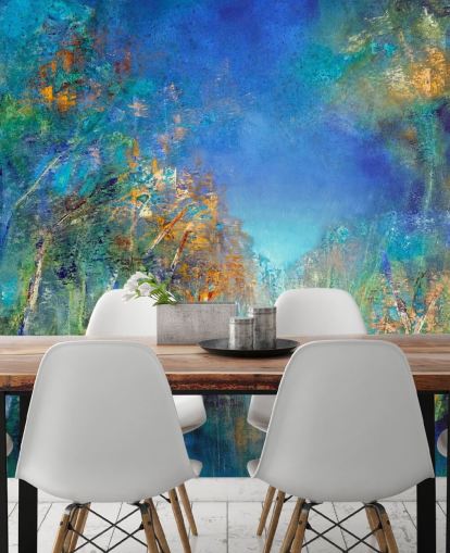 papel pintado bosque azul y verde