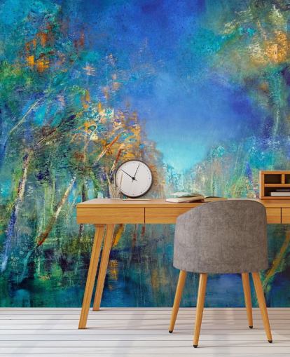 papel pintado bosque azul y verde