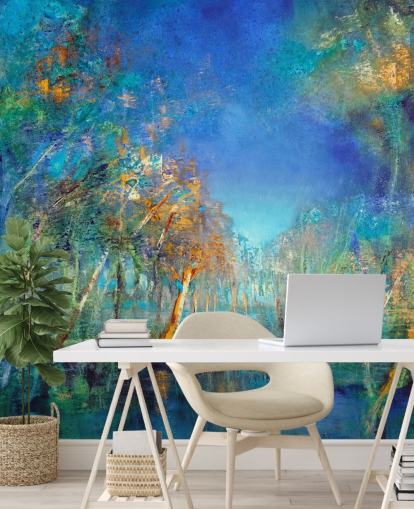 papel pintado bosque azul y verde