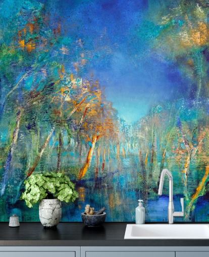 papel pintado bosque azul y verde papel pintado bosque azul y verde