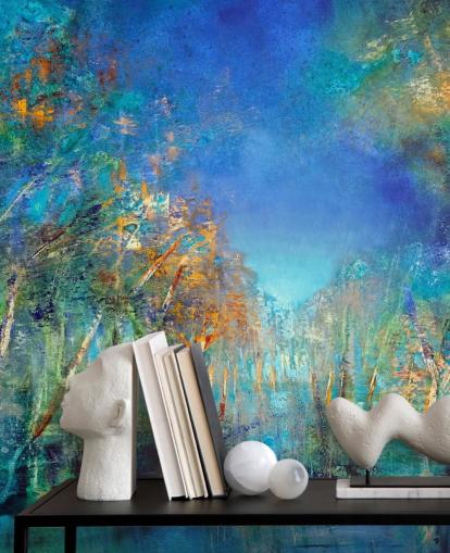 papel pintado bosque azul y verde