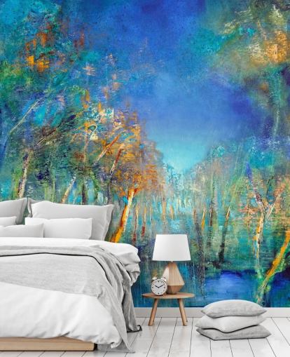 papel pintado bosque azul y verde papel pintado bosque azul y verde