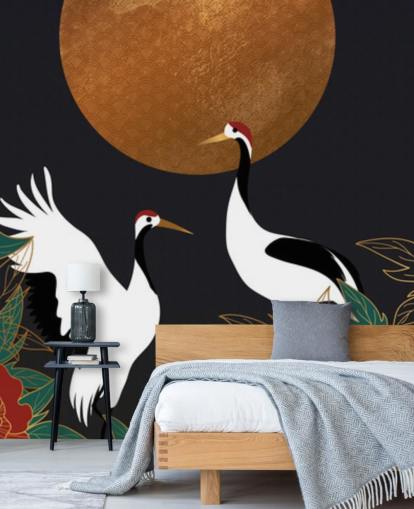 herons and red flowers wallpaper