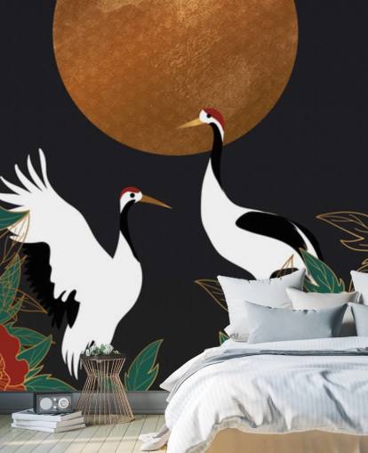 herons and red flowers wallpaper