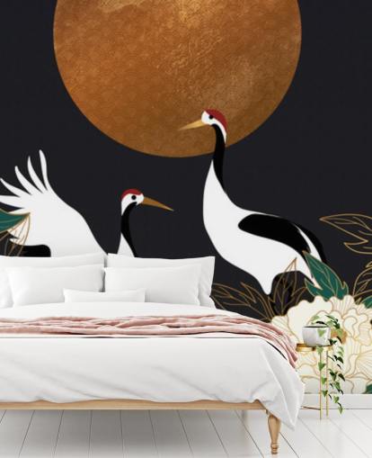 herons and red flowers wallpaper