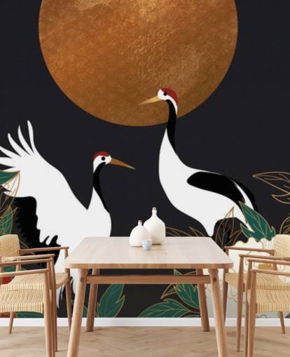 carta da parati aironi e fiori rossi
