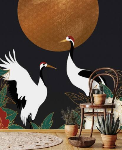 herons and red flowers wallpaper