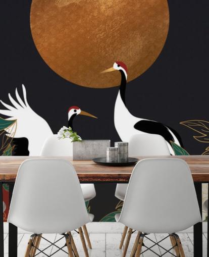 herons and red flowers wallpaper