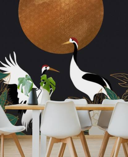 hägrar och röda blommor tapeter