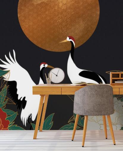 Reiher und rote Blumen Tapete Reiher und rote Blumen Tapete