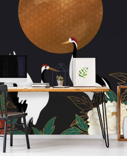 herons and red flowers wallpaper