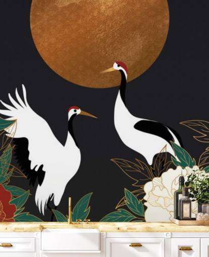 herons and red flowers wallpaper