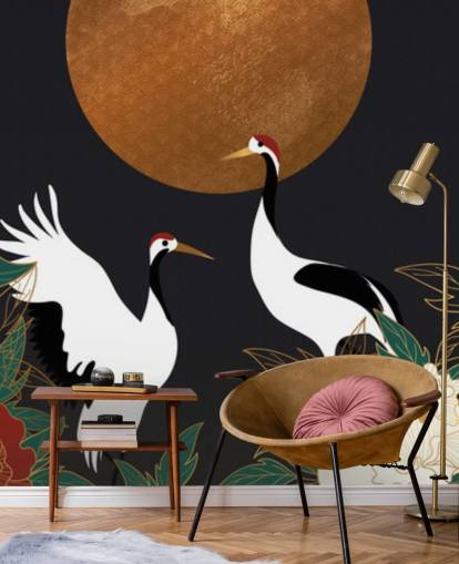 Reiher und rote Blumen Tapete Reiher und rote Blumen Tapete