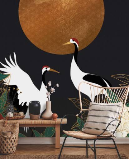 Reiher und rote Blumen Tapete