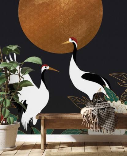 herons and red flowers wallpaper