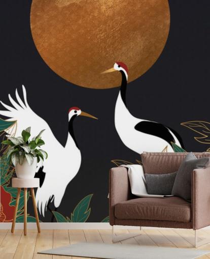 herons and red flowers wallpaper herons and red flowers wallpaper