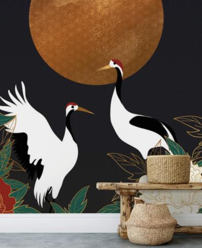 herons and red flowers wallpaper