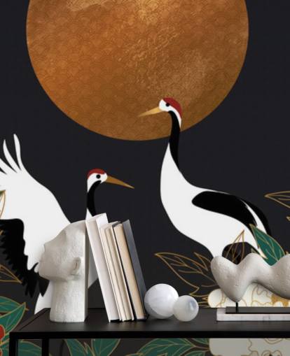 herons and red flowers wallpaper