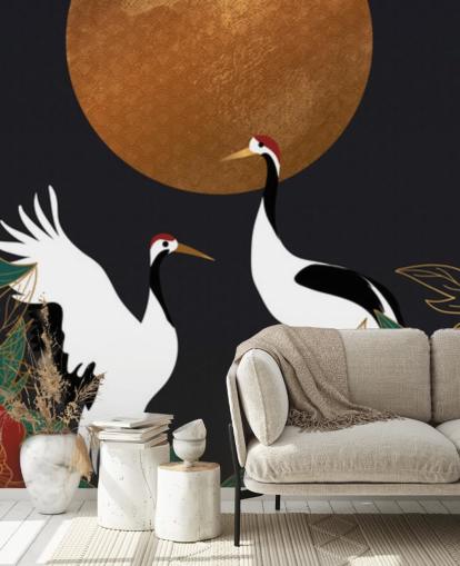 hägrar och röda blommor tapeter hägrar och röda blommor tapeter