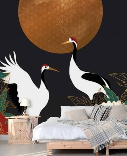 herons and red flowers wallpaper