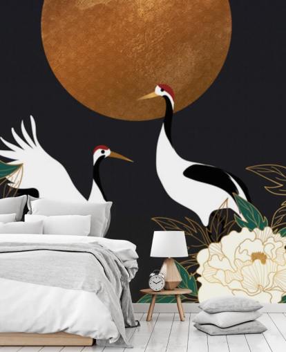 herons and red flowers wallpaper