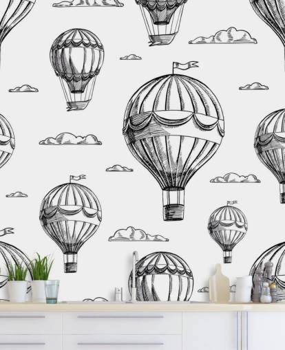 black and white illustrated hot air balloons wallpaper black and white illustrated hot air balloons wallpaper