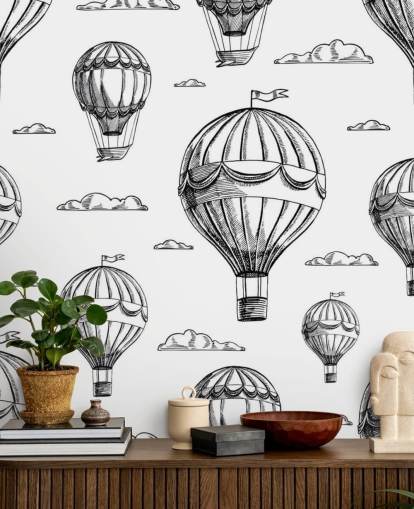 Schwarzweiß illustrierte Heißluftballons Tapete Schwarzweiß illustrierte Heißluftballons Tapete