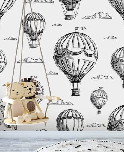 sort og hvid illustreret luftballoner tapet