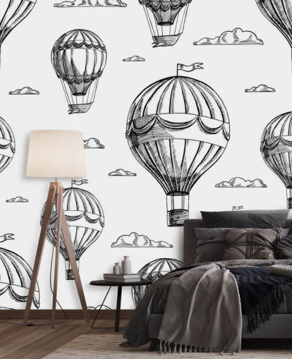 papel pintado de globos aerostáticos ilustrados blanco y negro papel pintado de globos aerostáticos ilustrados blanco y negro