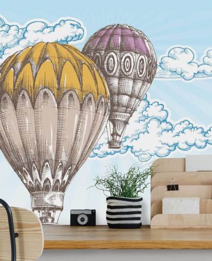 illustrated hot air balloons wallpaper