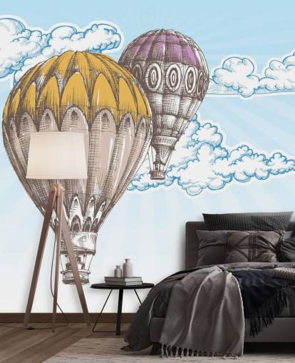 illustrated hot air balloons wallpaper
