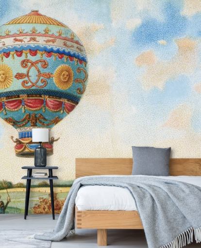 pintura antigua de papel pintado de globos aerostáticos