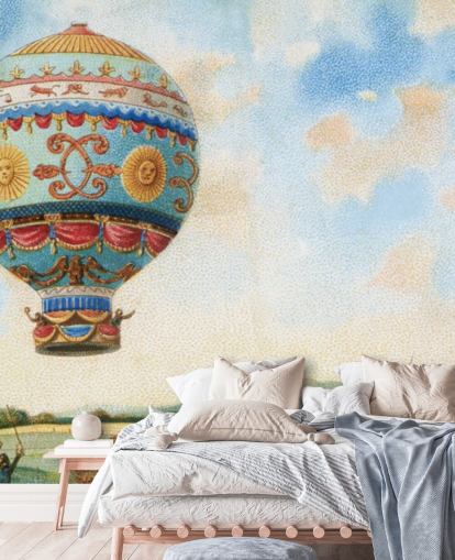 pintura antigua de papel pintado de globos aerostáticos pintura antigua de papel pintado de globos aerostáticos