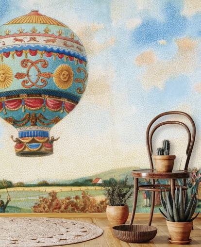 pintura antigua de papel pintado de globos aerostáticos