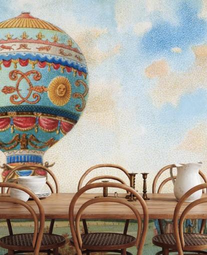 antik maleri af varmluft ballon tapet