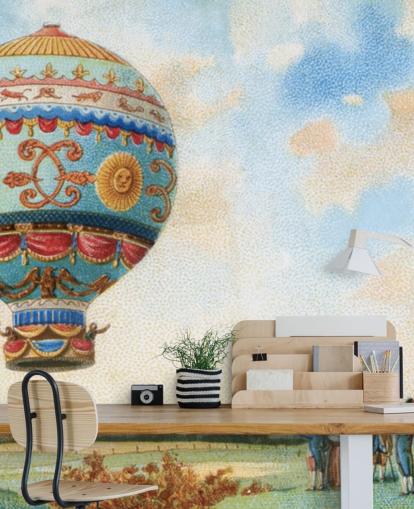 antique painting of hot air balloon wallpaper